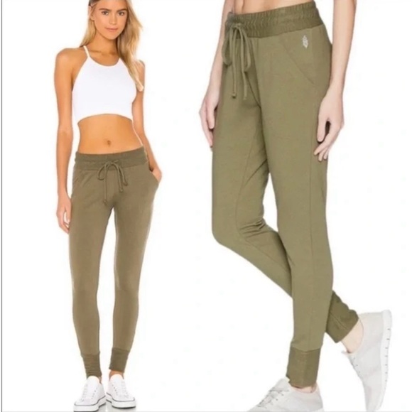Free People Movement Sunny Skinny Sweatpants in Everest Olive Green Size Large - Picture 2 of 16